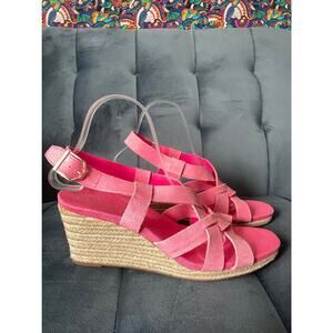 NWOT Cole Haan Crystal Wedge Sandals Pink Suede Neon Pink Platform Heel Size 9
